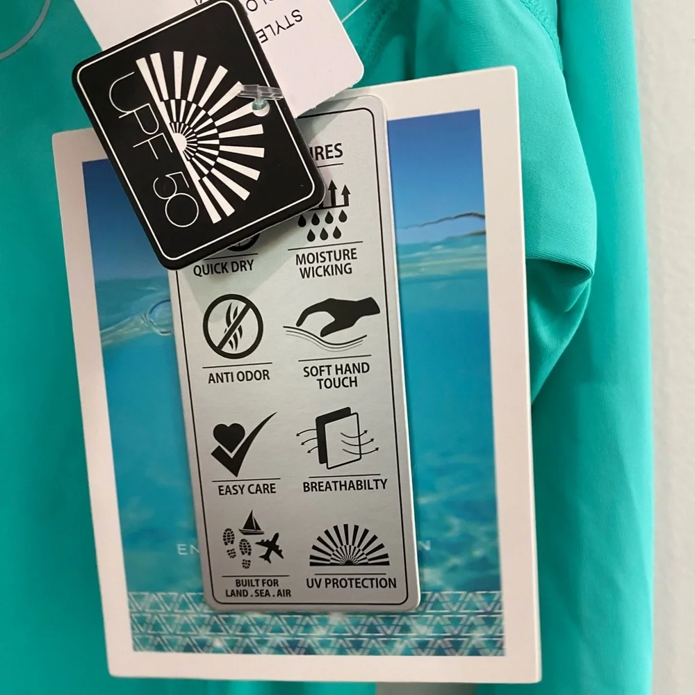 Women's Turquoise Long Sleeve Swim Coverup - Picture 4 of 5